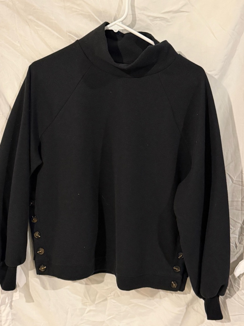 Who What Wear Black Mock Neck Sweater with Side Button Detail